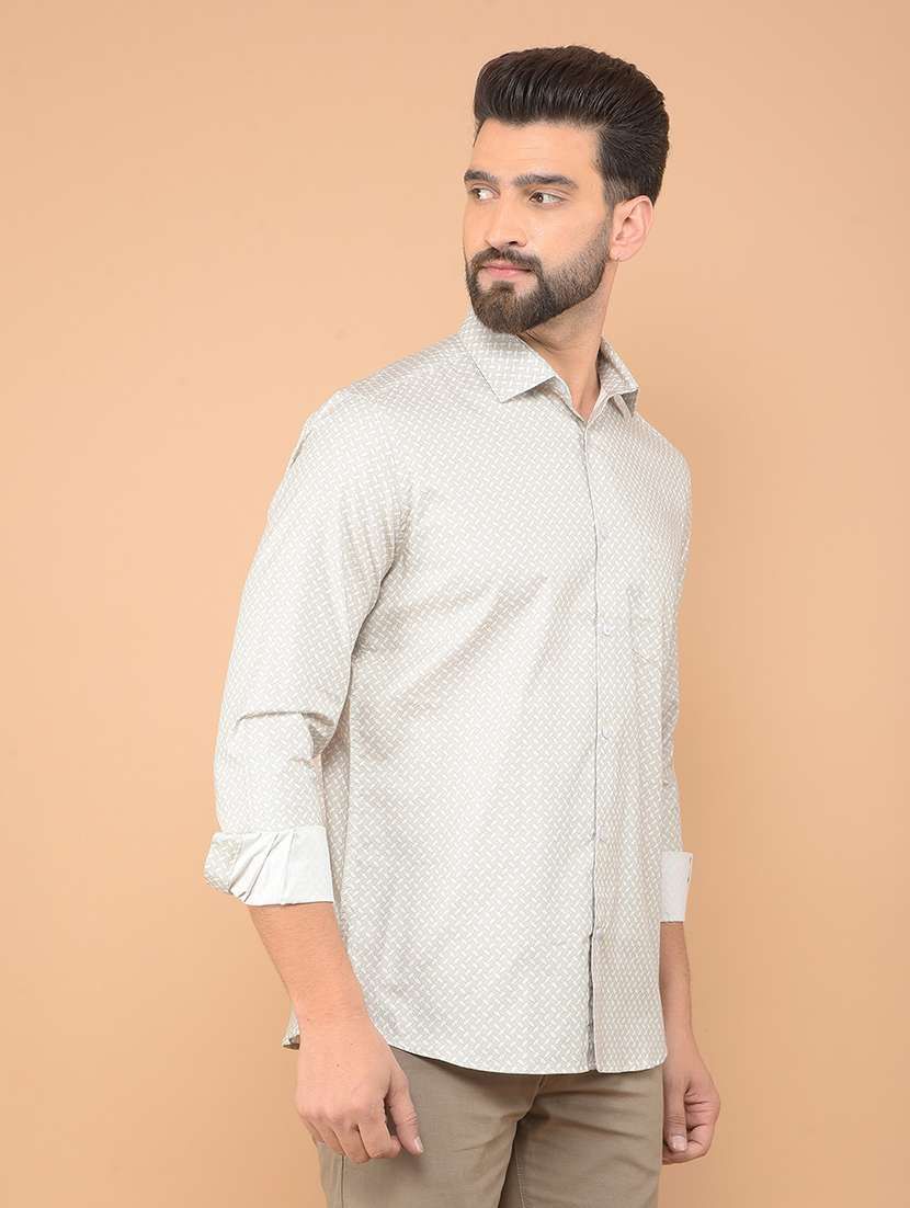 men long sleeves printed casual shirt