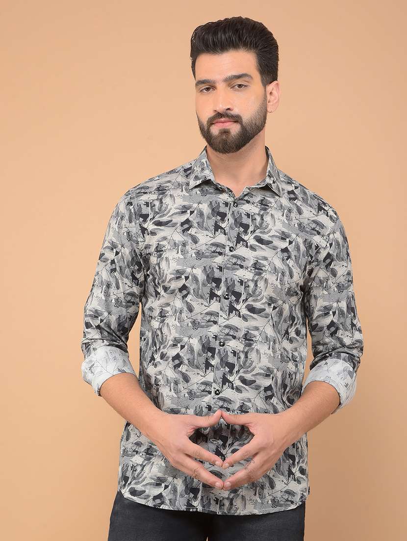 men printed long sleeve casual shirt