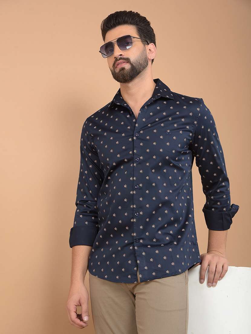 men printed long sleeve casual shirt