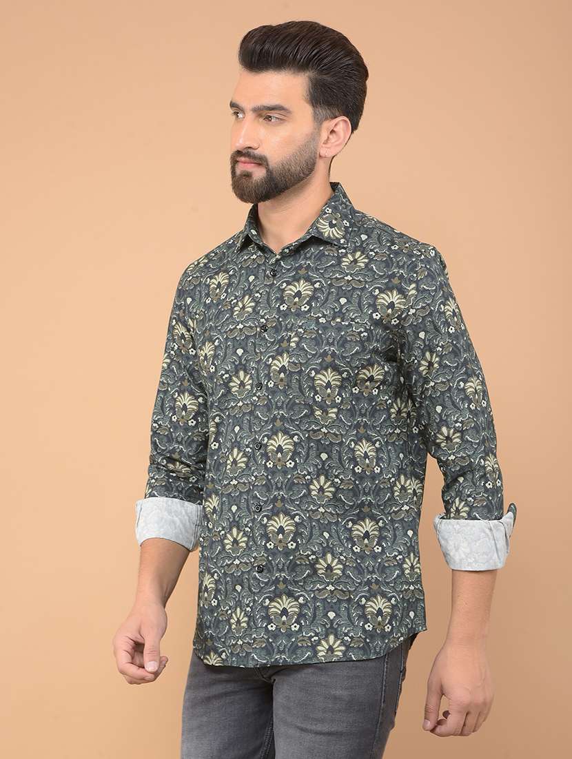 men printed long sleeve casual shirt