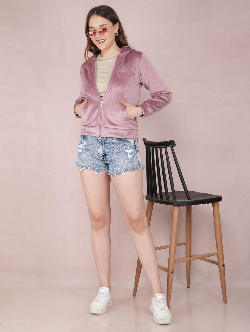 women solid zipper long sleeve sweatshirt - 21635670 - Standard Image - 3