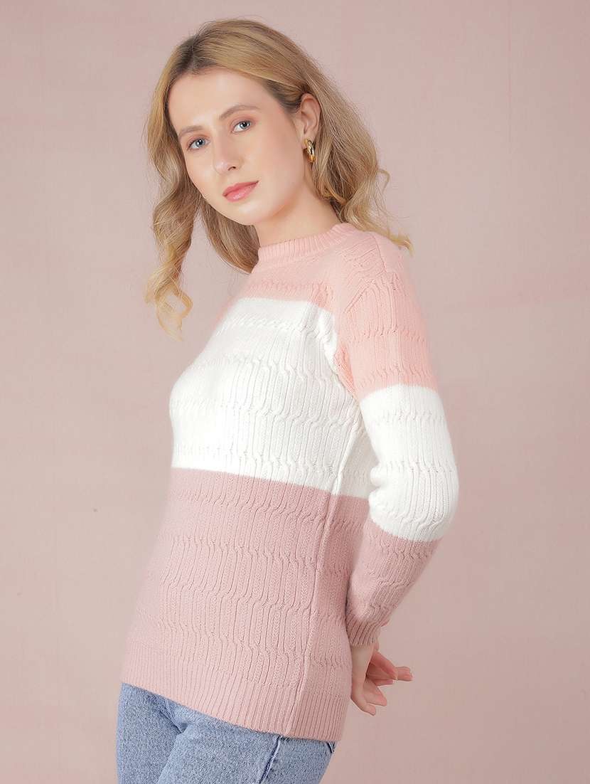 women color block long sleeve pullover