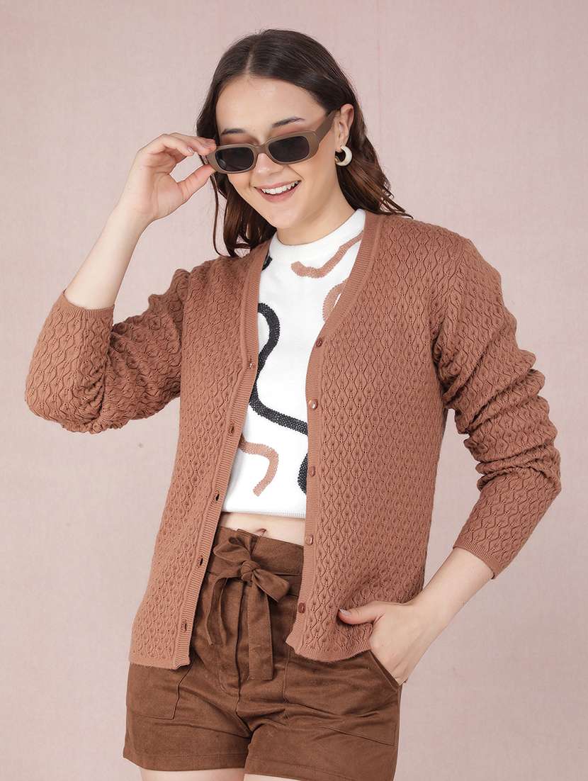 women solid long sleeve cardigan - 21635726 - Zoom Image - 0
