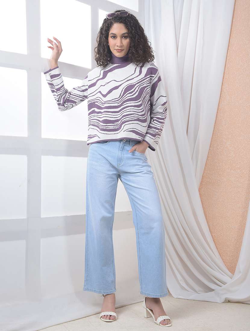 women abstract print high neck crop pullover - 21635727 -  Standard Image - 5