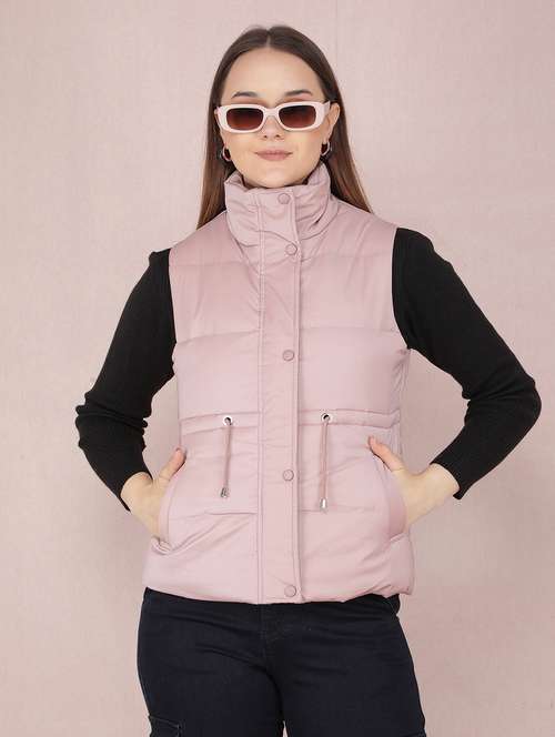women solid sleeveless bomber jacket - 21635746 - Standard Image - 0
