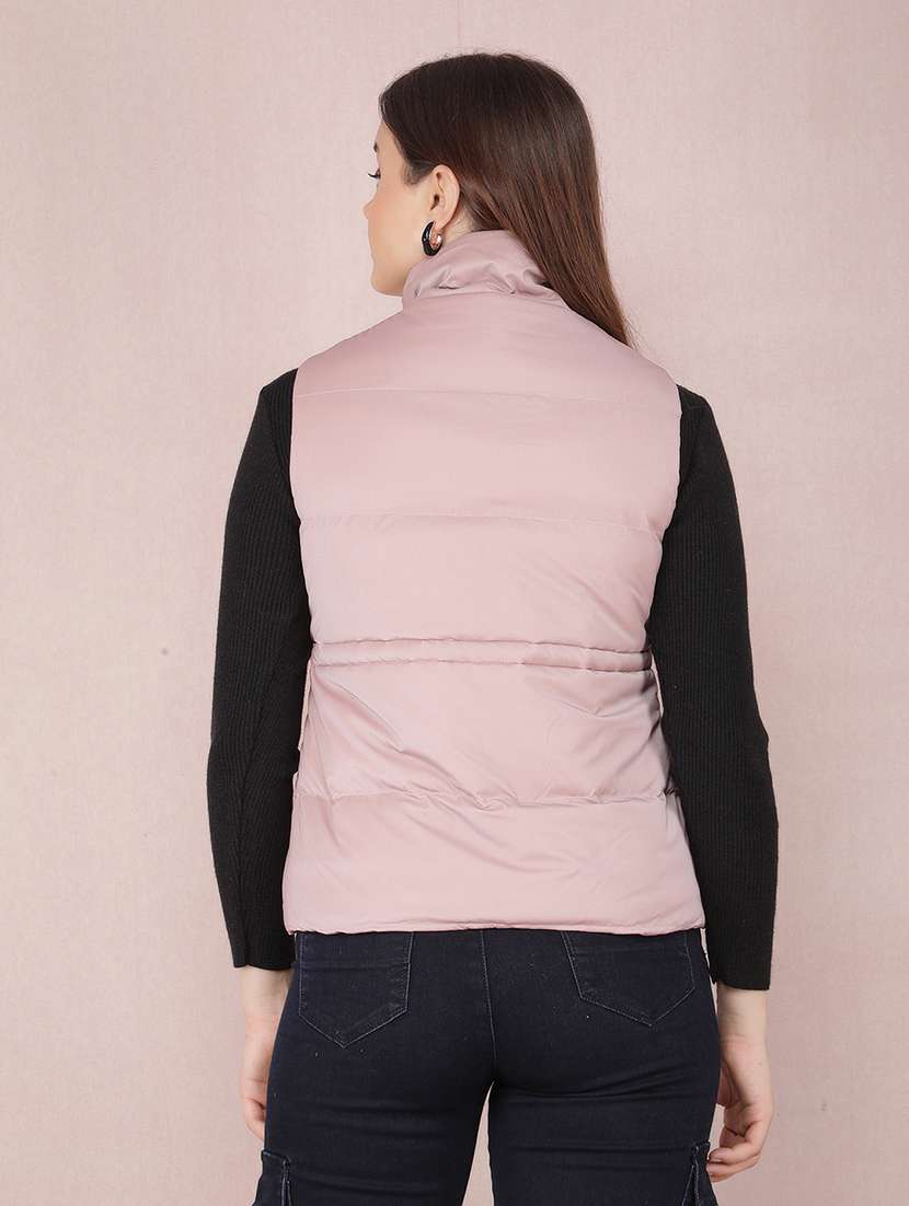 women solid sleeveless bomber jacket - 21635746 - Standard Image - 3