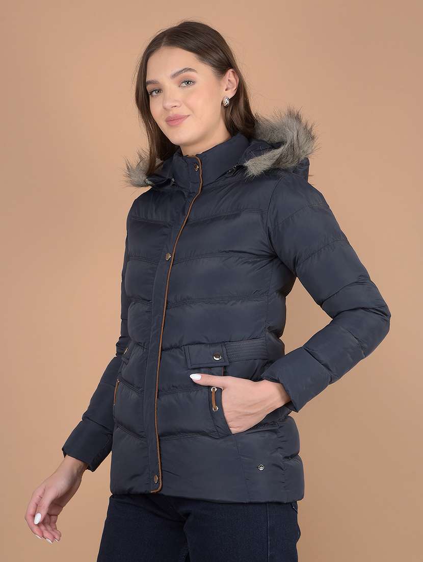 women solid long sleeve quilted jacket 
