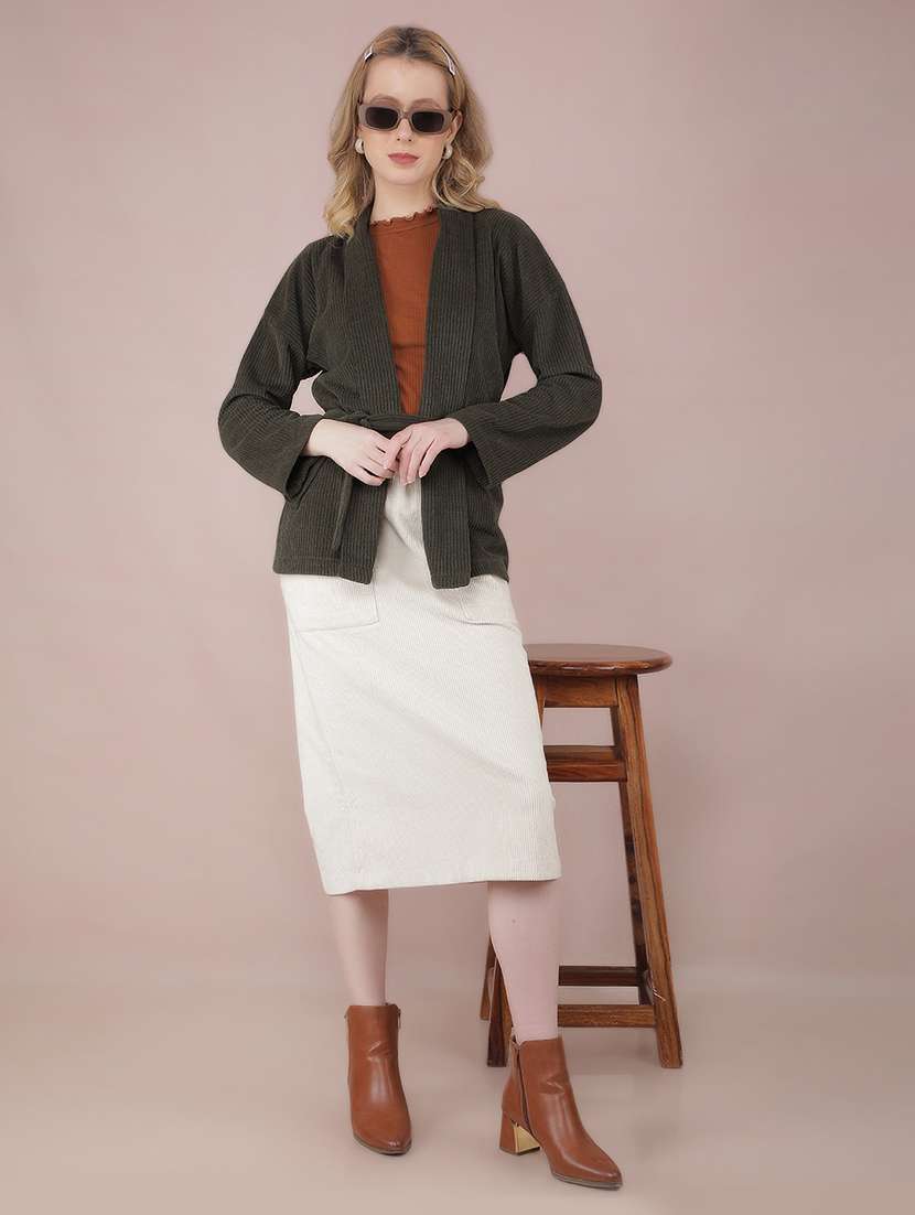 women long sleeves solid regular shrug - 21635751 - Standard Image - 3