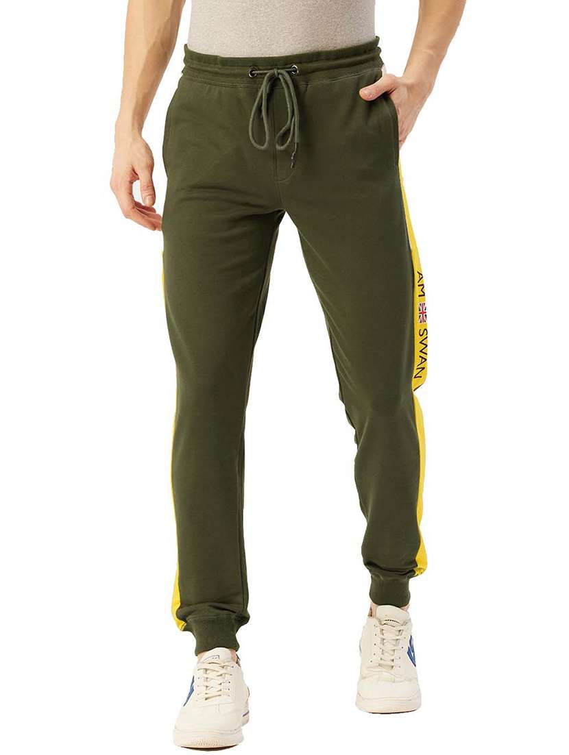 men olive color block joggers
