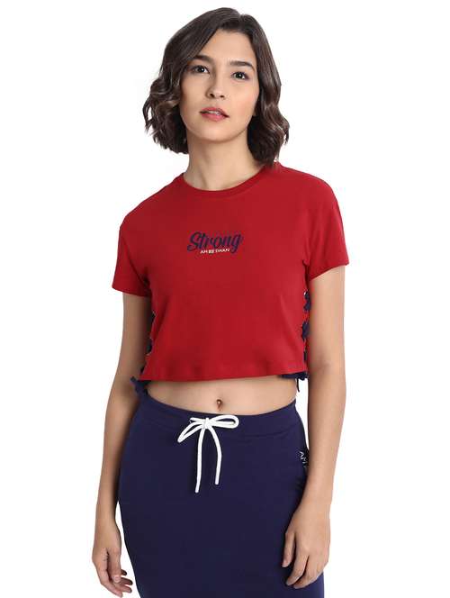 women round neck typographic printed crop top - 21636152 -  Standard Image - 0