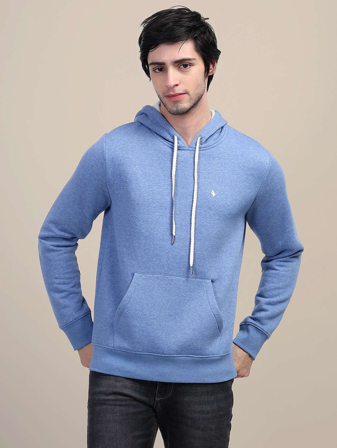 men solid long sleeve hooded sweatshirt