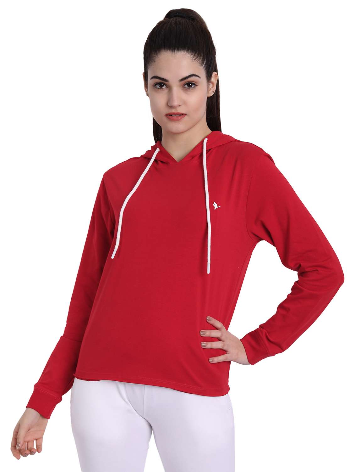 women plain long sleeve hood neck sweatshirt