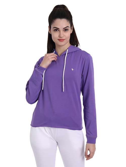 women plain long sleeve hood neck sweatshirt - 21636194 -  Standard Image - 0