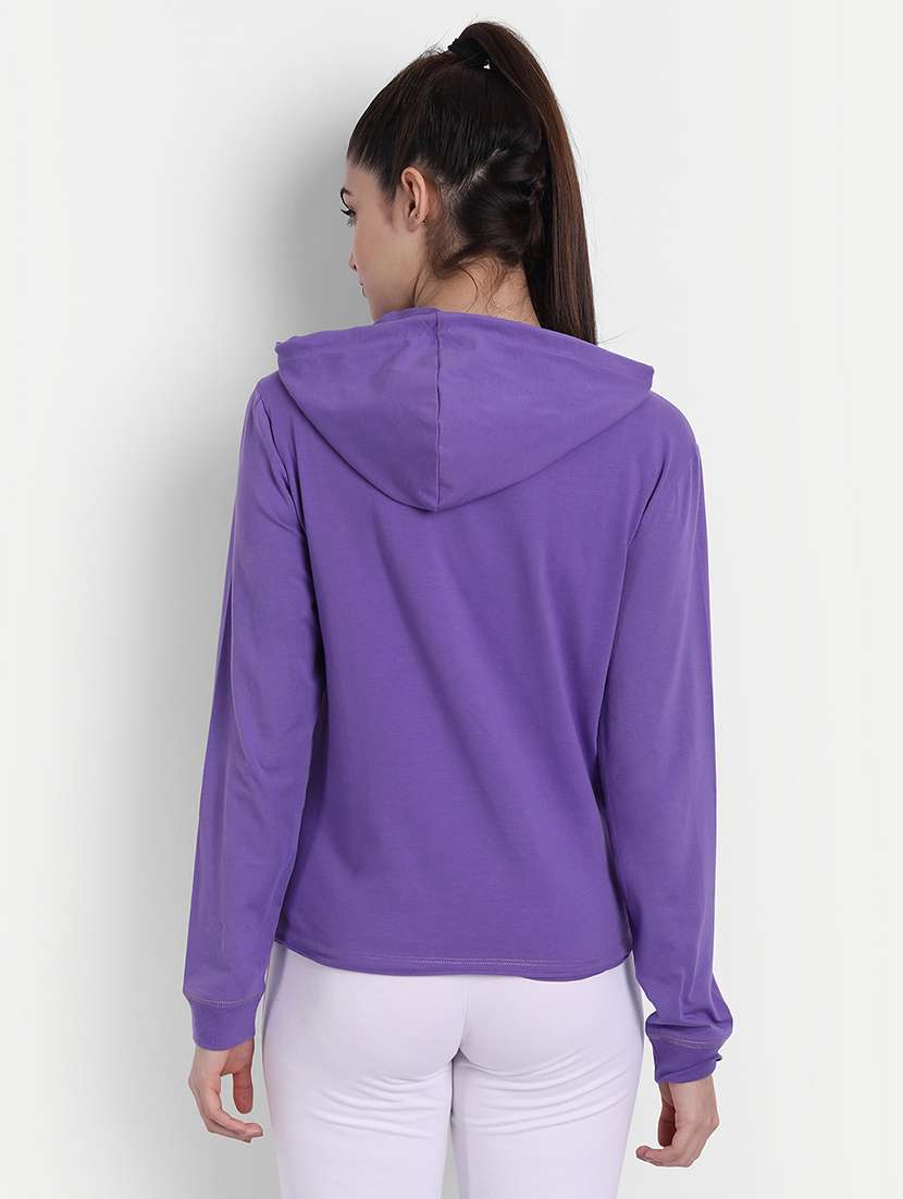 women plain long sleeve hood neck sweatshirt - 21636194 -  Standard Image - 3