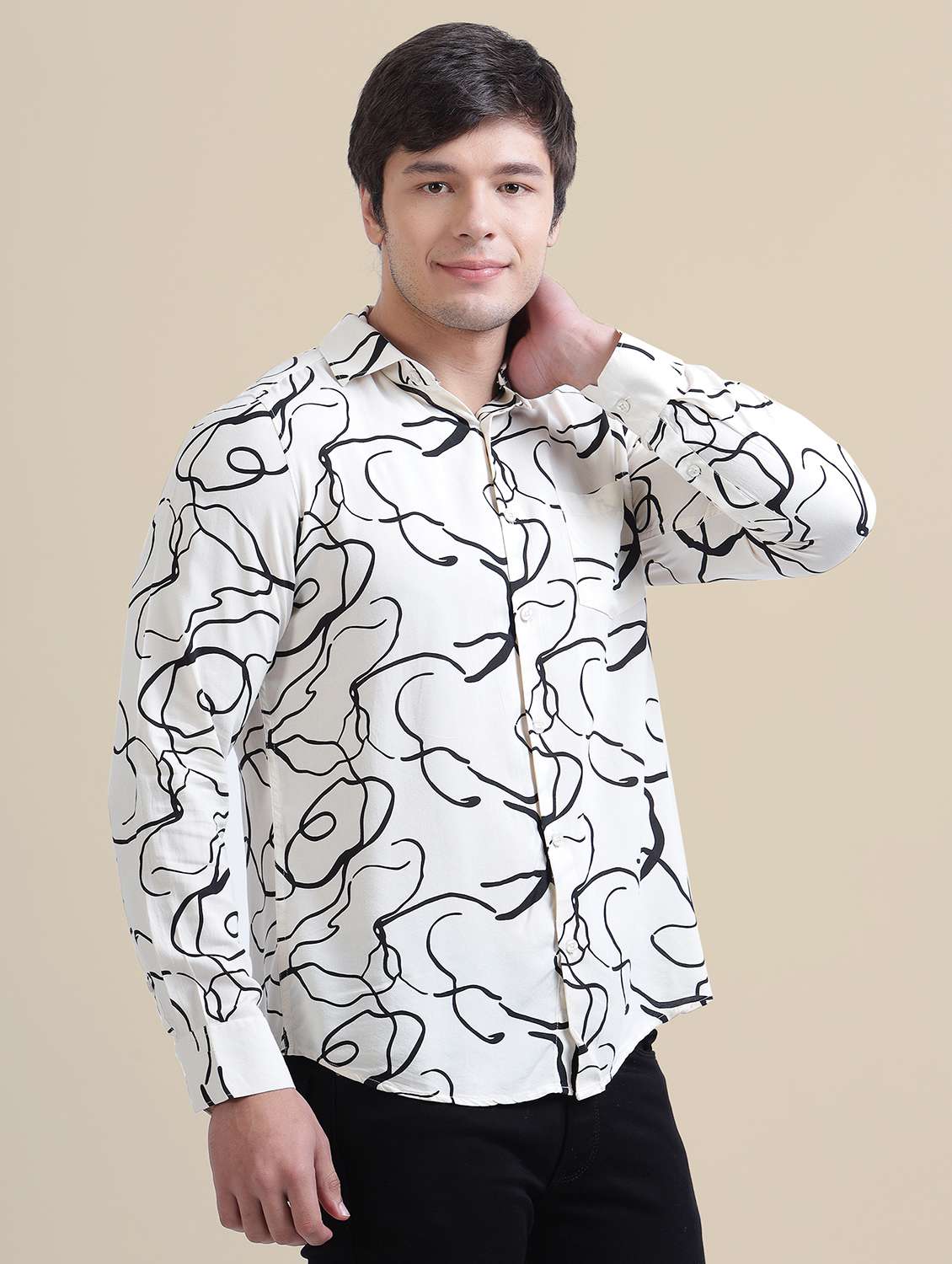 men regular fit printed single pocket casual shirt