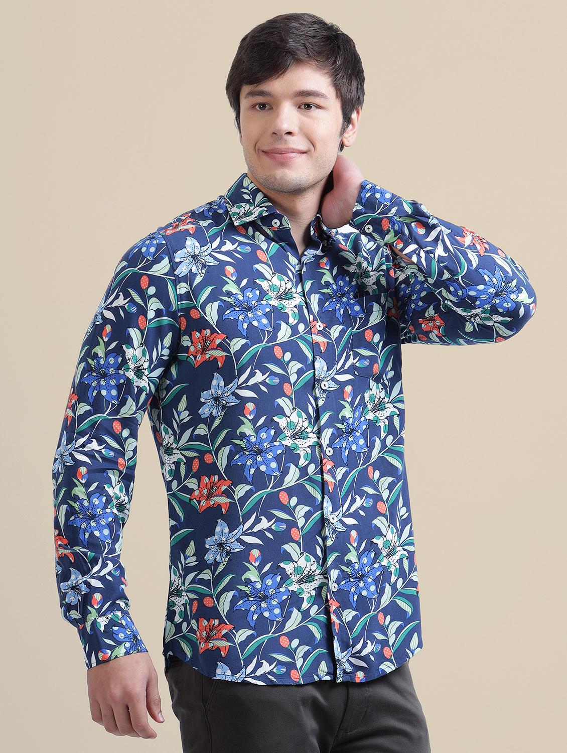 men regular fit printed single pocket casual shirt