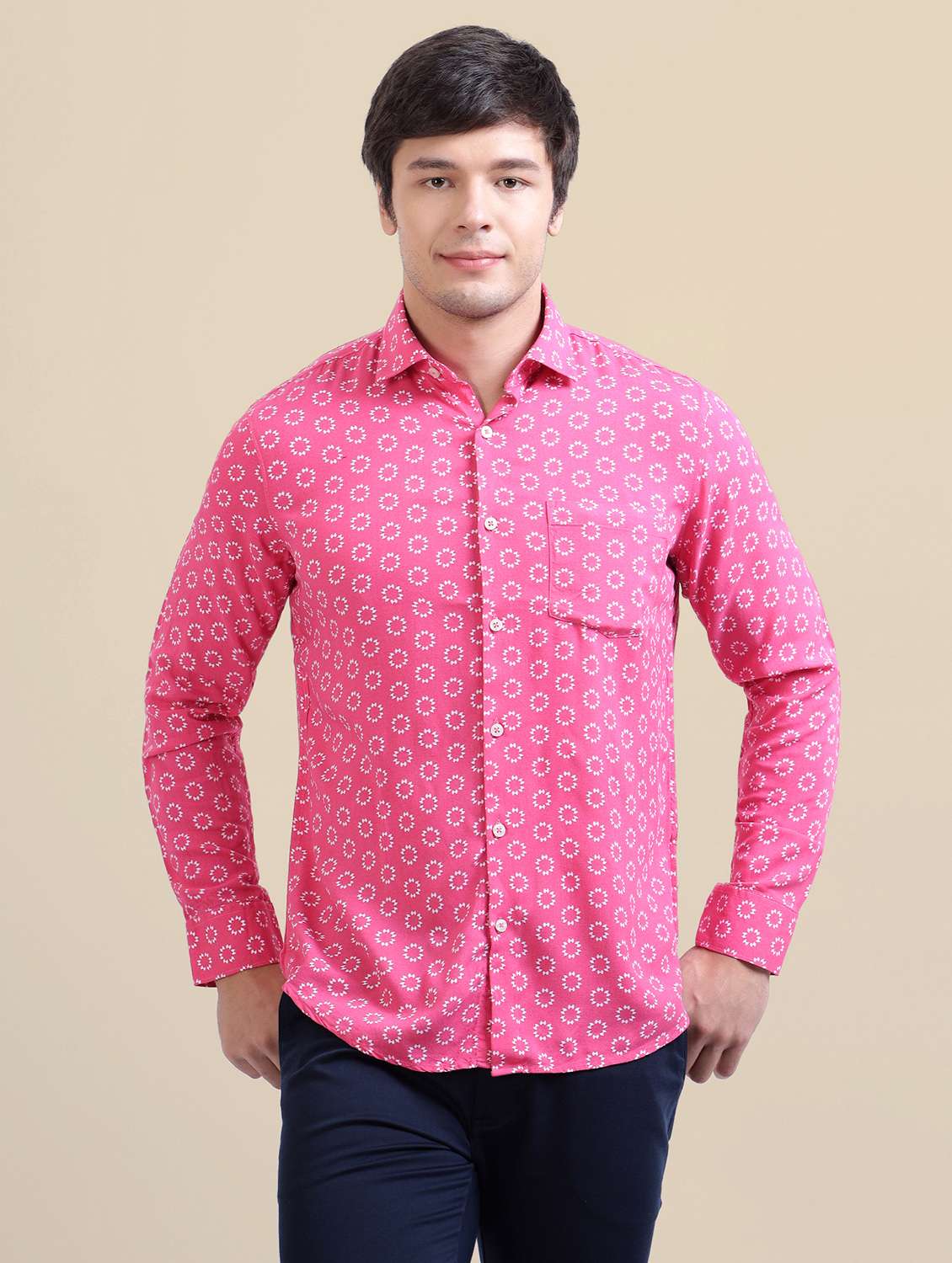 men regular fit printed single pocket casual shirt