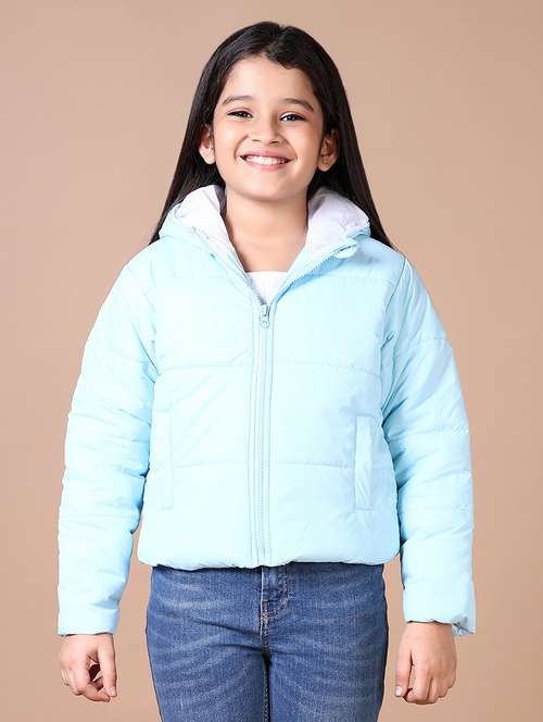 girls solid hooded quilted jacket - 21636449 -  Standard Image - 0