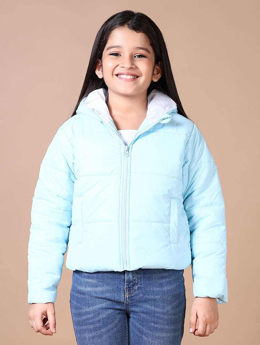 girls solid hooded quilted jacket