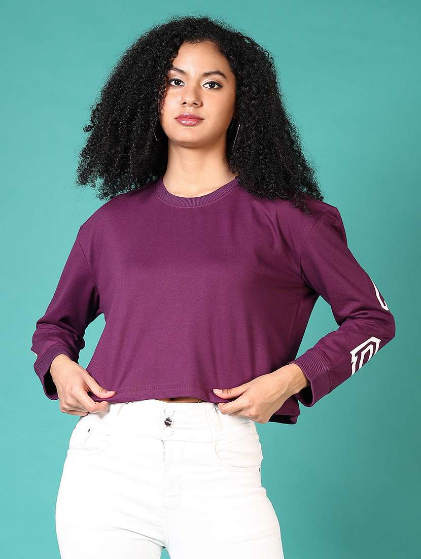 women typography long sleeve cropped sweatshirt