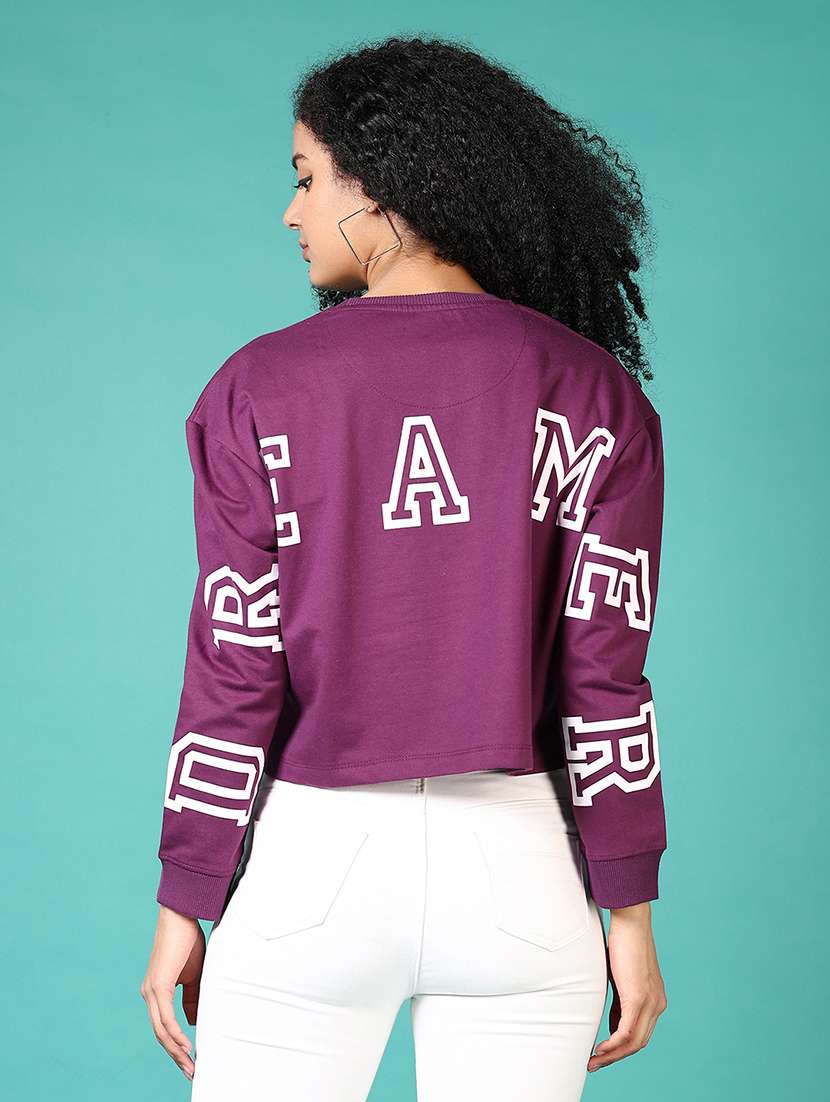 women typography long sleeve cropped sweatshirt - 21636455 -  Standard Image - 3