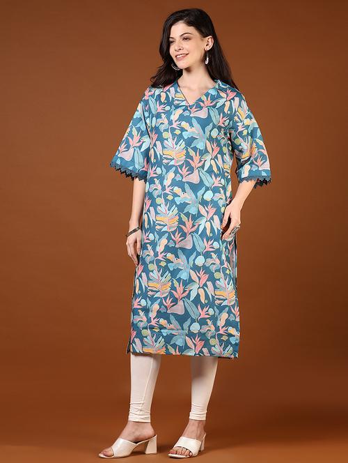 women printed v-neck straight kurta - 21636474 -  Standard Image - 0