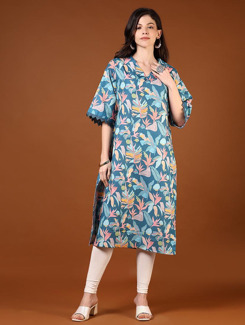 women printed v-neck straight kurta - 21636474 - Standard Image - 3