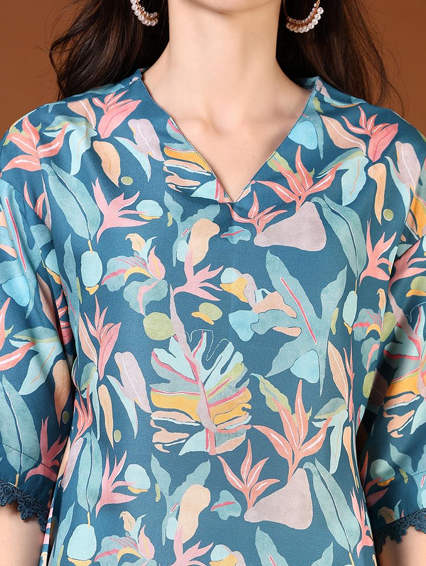 women printed v-neck straight kurta - 21636474 - Standard Image - 5