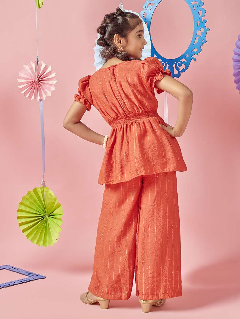 girls orange round neck full length sets - 21636521 - Standard Image - 3