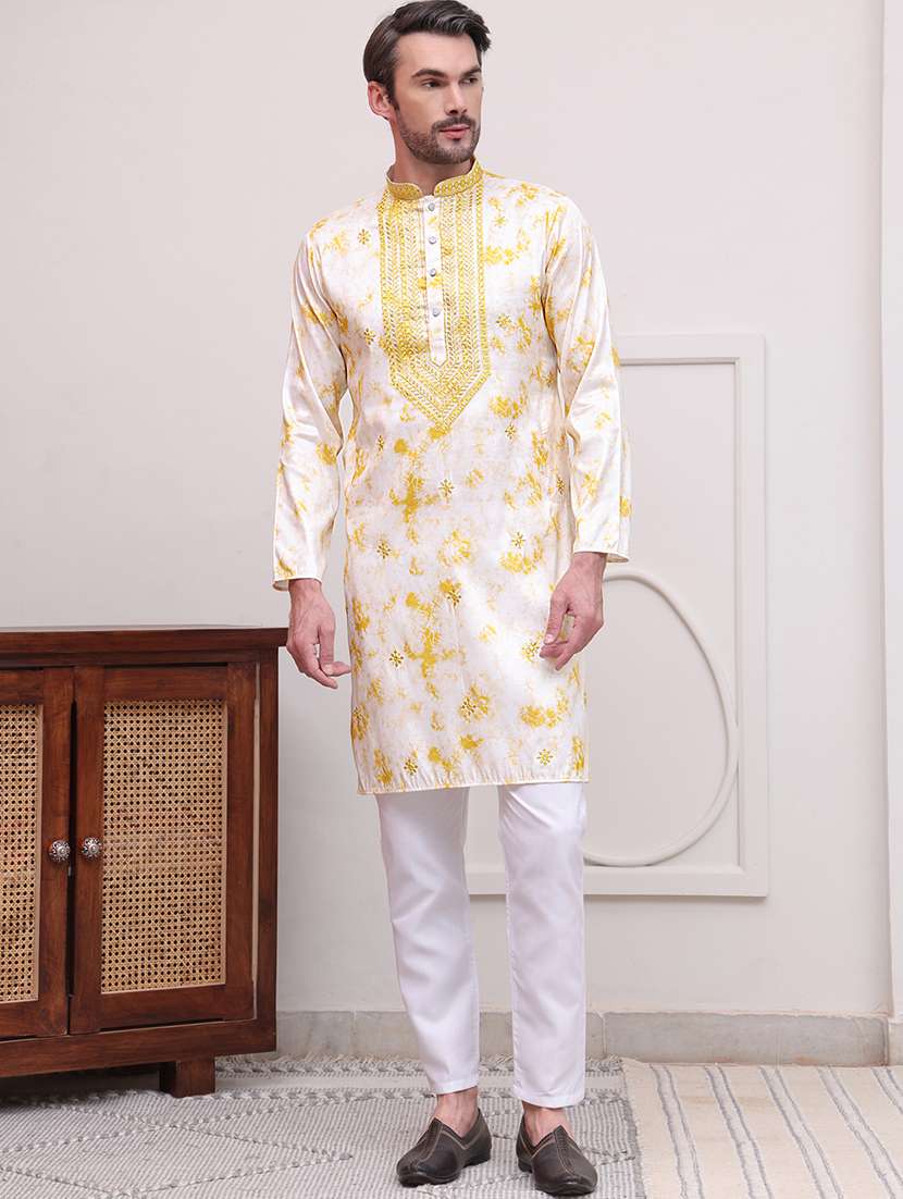 men embroidered kurta pyjama ethnic wear set