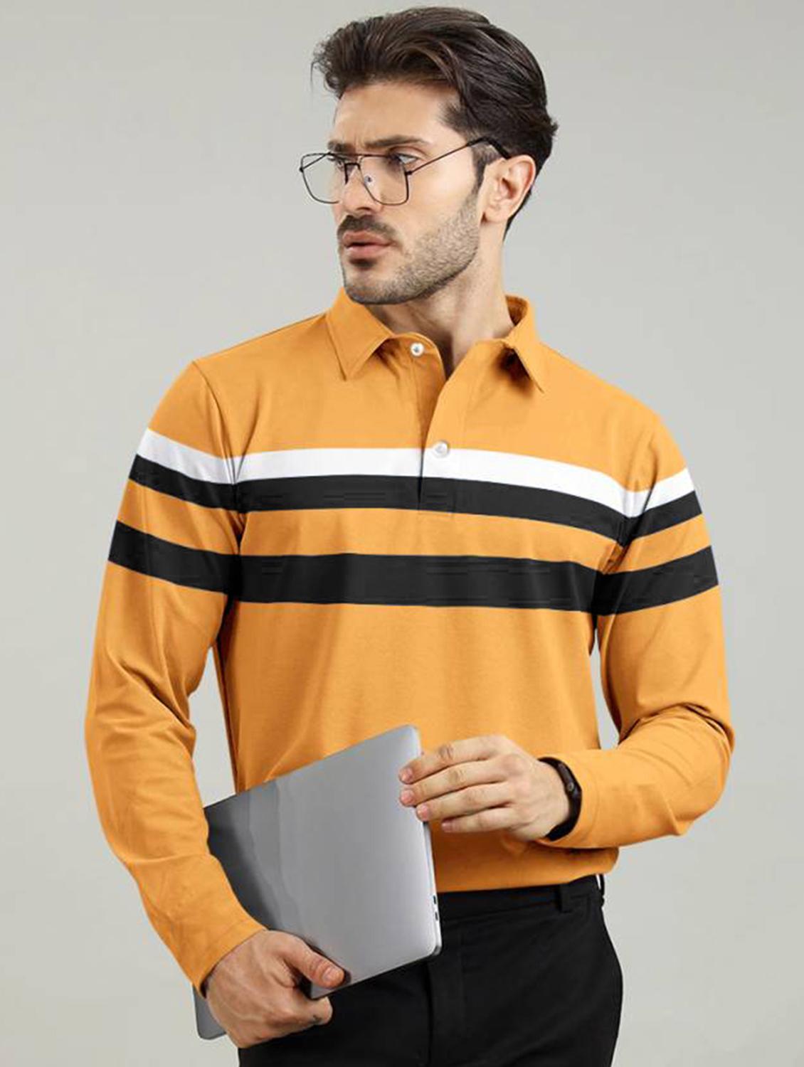 men regular fit striped long sleeve polo t-shirt - 21637683 - Zoom Image - 0