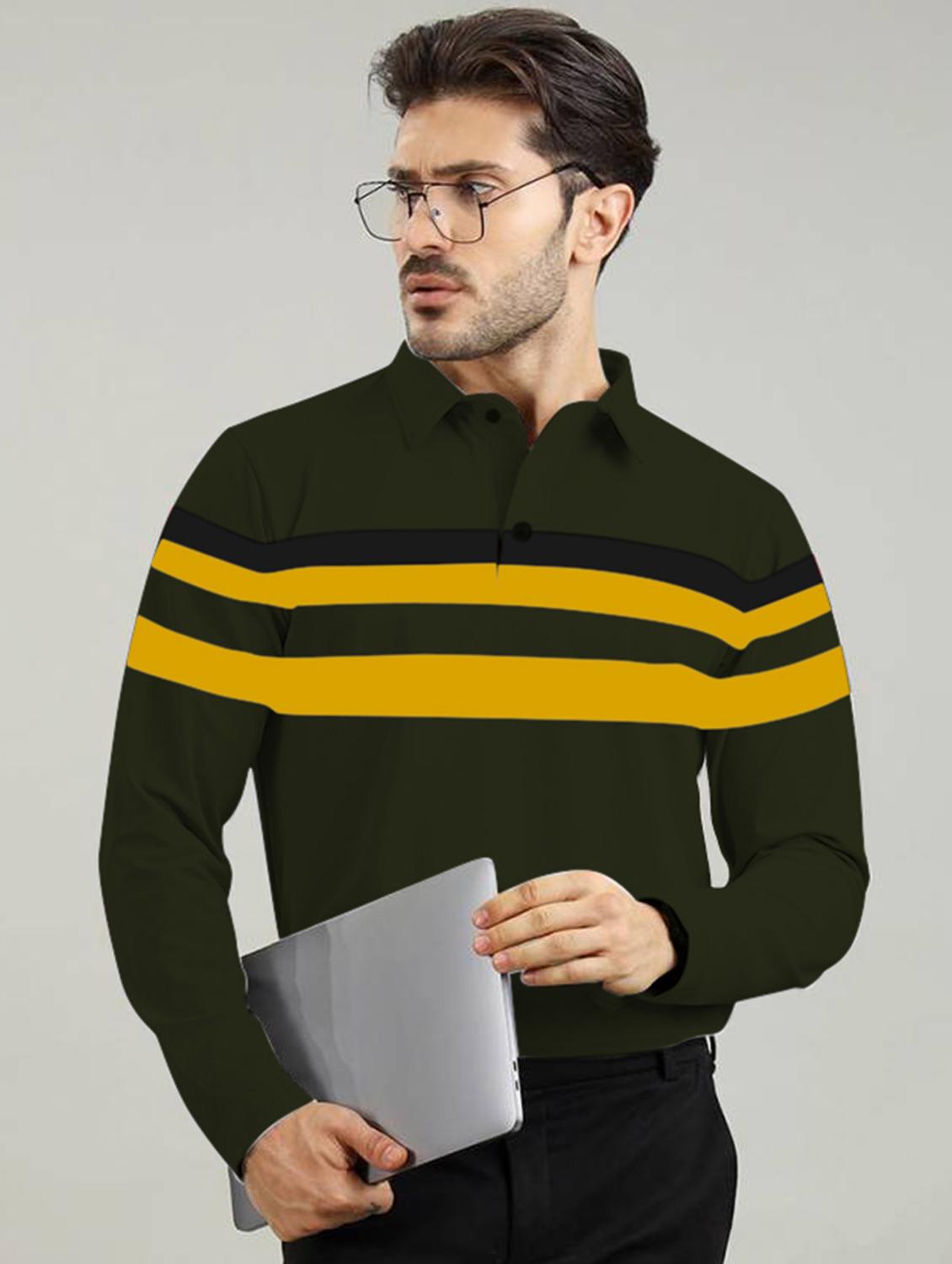 men regular fit striped long sleeve polo t-shirt - 21637688 - Zoom Image - 0