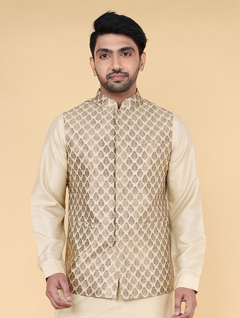 men mandarin neck self design nehru jacket