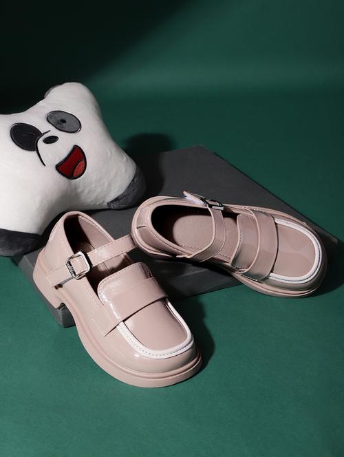 kids peach leather solid loafer - 21638314 -  Standard Image - 0