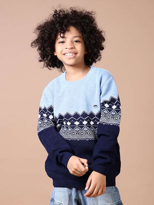 boys self design long sleeve sweater - 21638362 -  Standard Image - 0