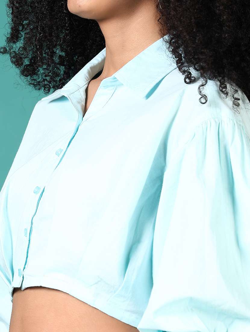 women solid puff sleeve crop top - 21638368 -  Standard Image - 5