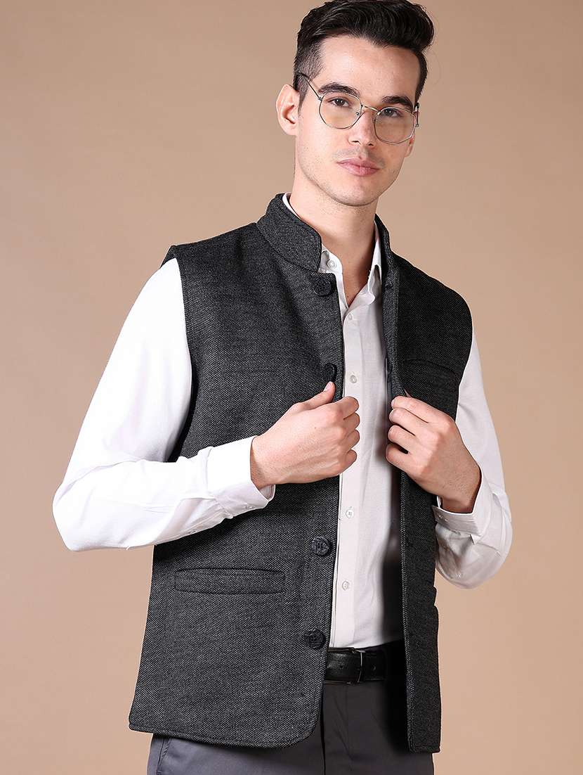 men self design sleeveless nehru jacket - 21638371 -  Standard Image - 3