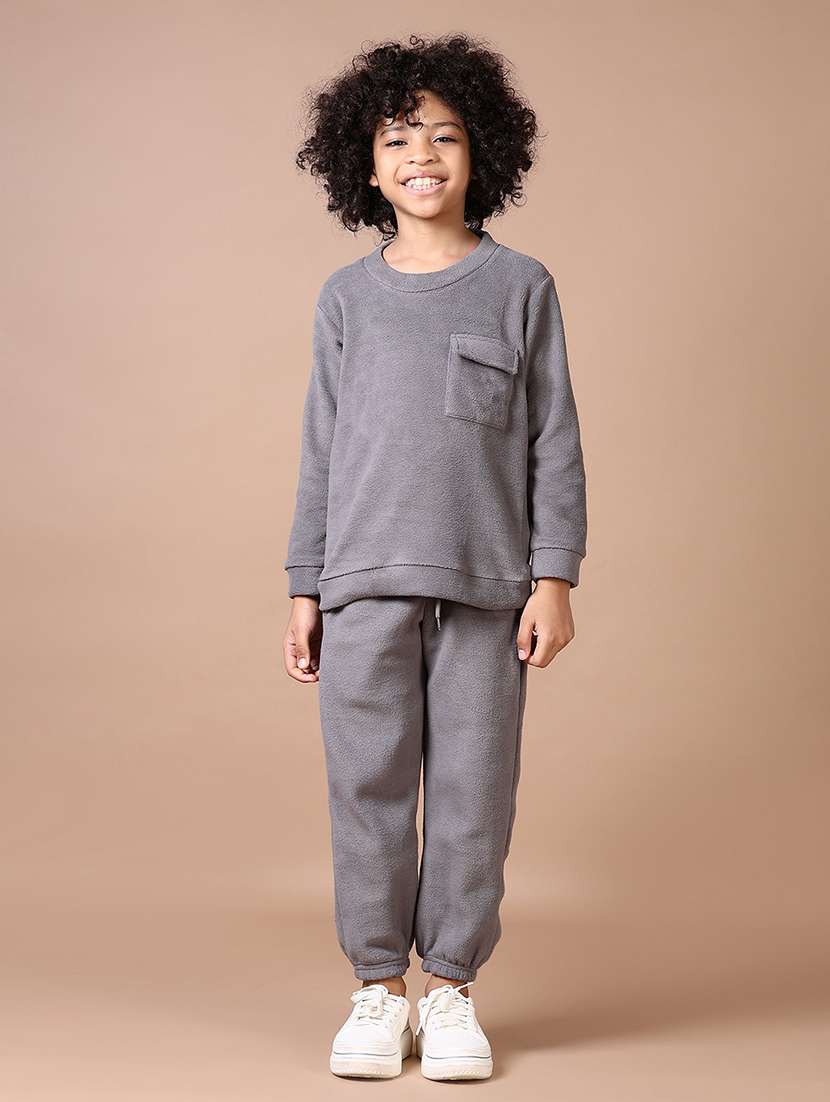 boys grey solid full length sets