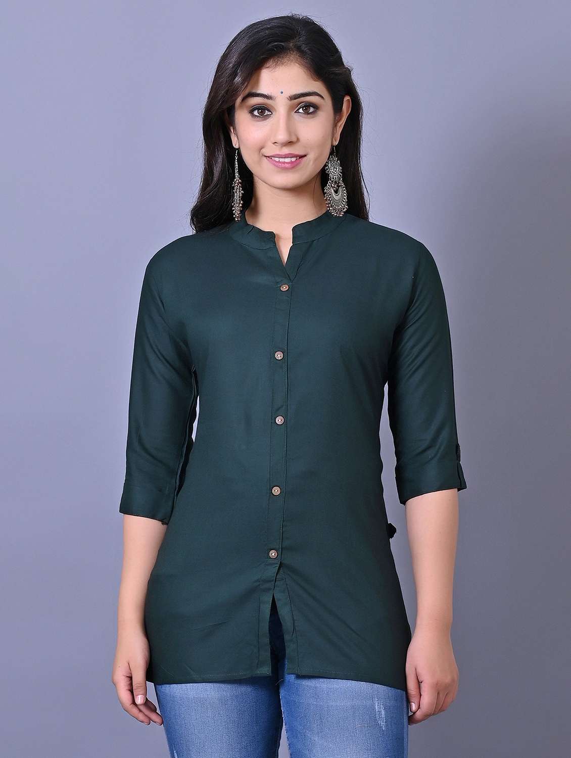 women solid three quarter sleeve side slit tunic - 21638489 -  Zoom Image - 0