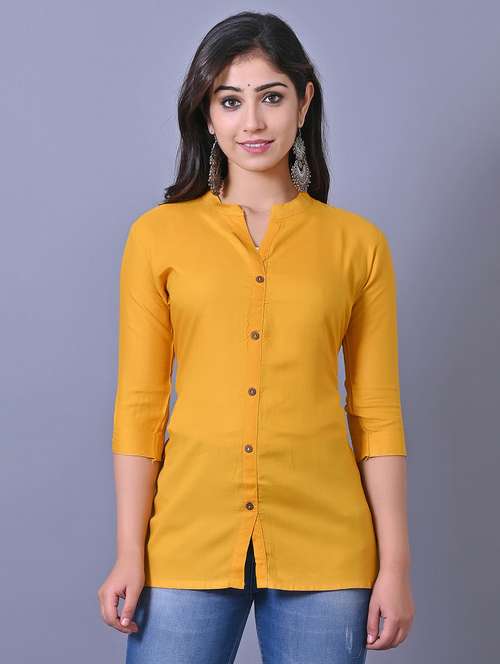 women solid three quarter sleeve side slit tunic - 21638490 -  Standard Image - 0