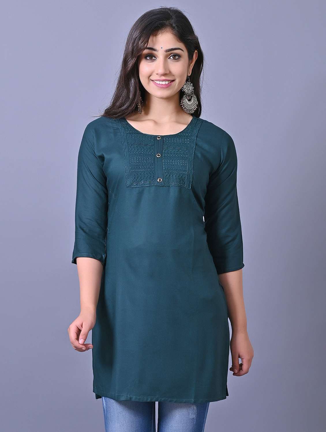 women solid three quarter sleeve side slit tunic - 21638491 -  Zoom Image - 0