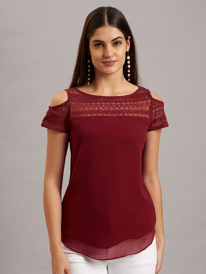 women cold shoulder solid regular top
