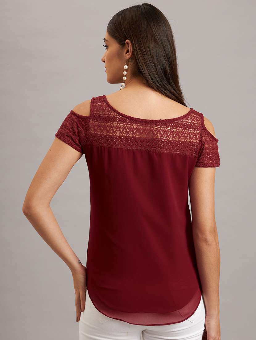 women cold shoulder solid regular top - 21638534 - Standard Image - 3