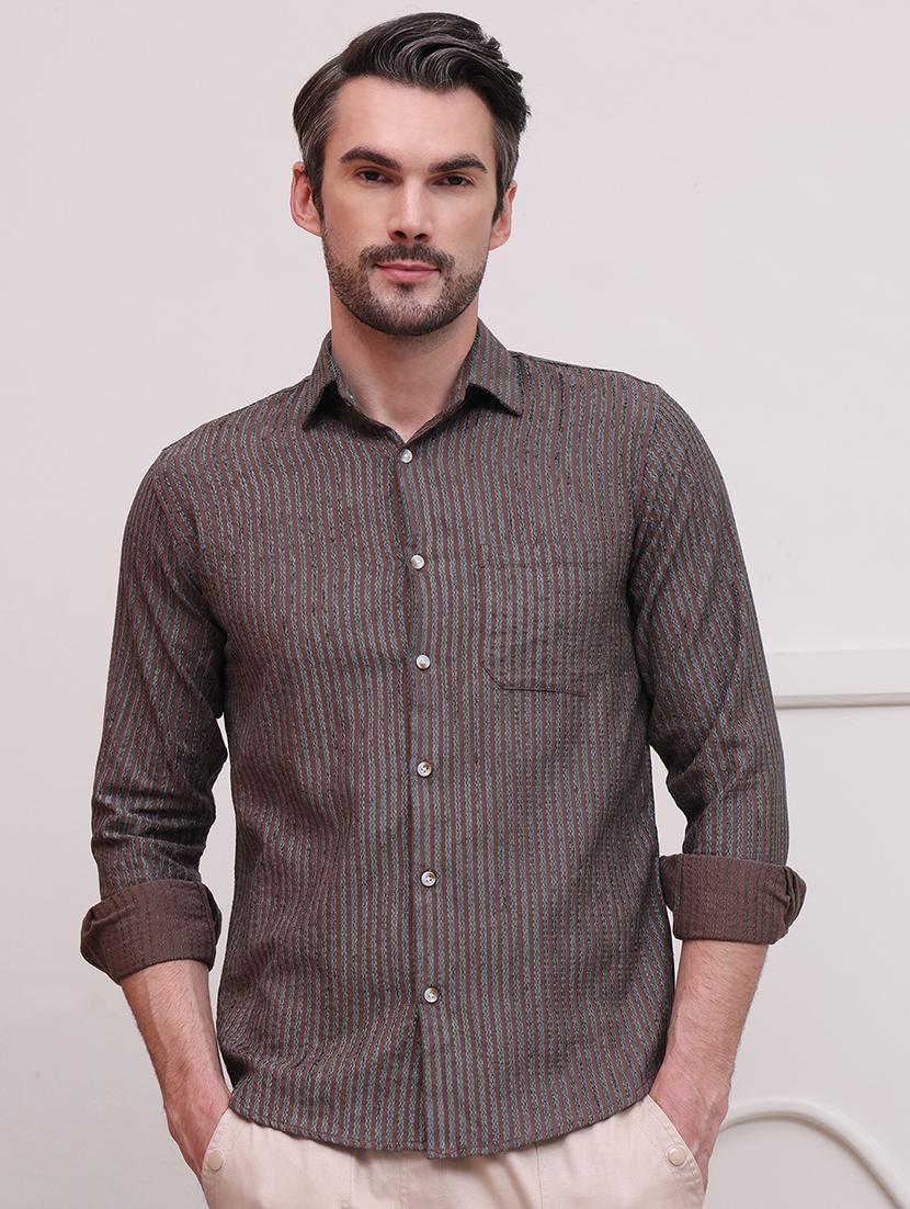 men regular fit striped casual shirt with single pocket - 21638576 -  Zoom Image - 0