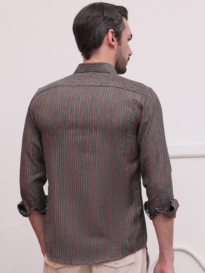 men regular fit striped casual shirt with single pocket - 21638576 - Standard Image - 3