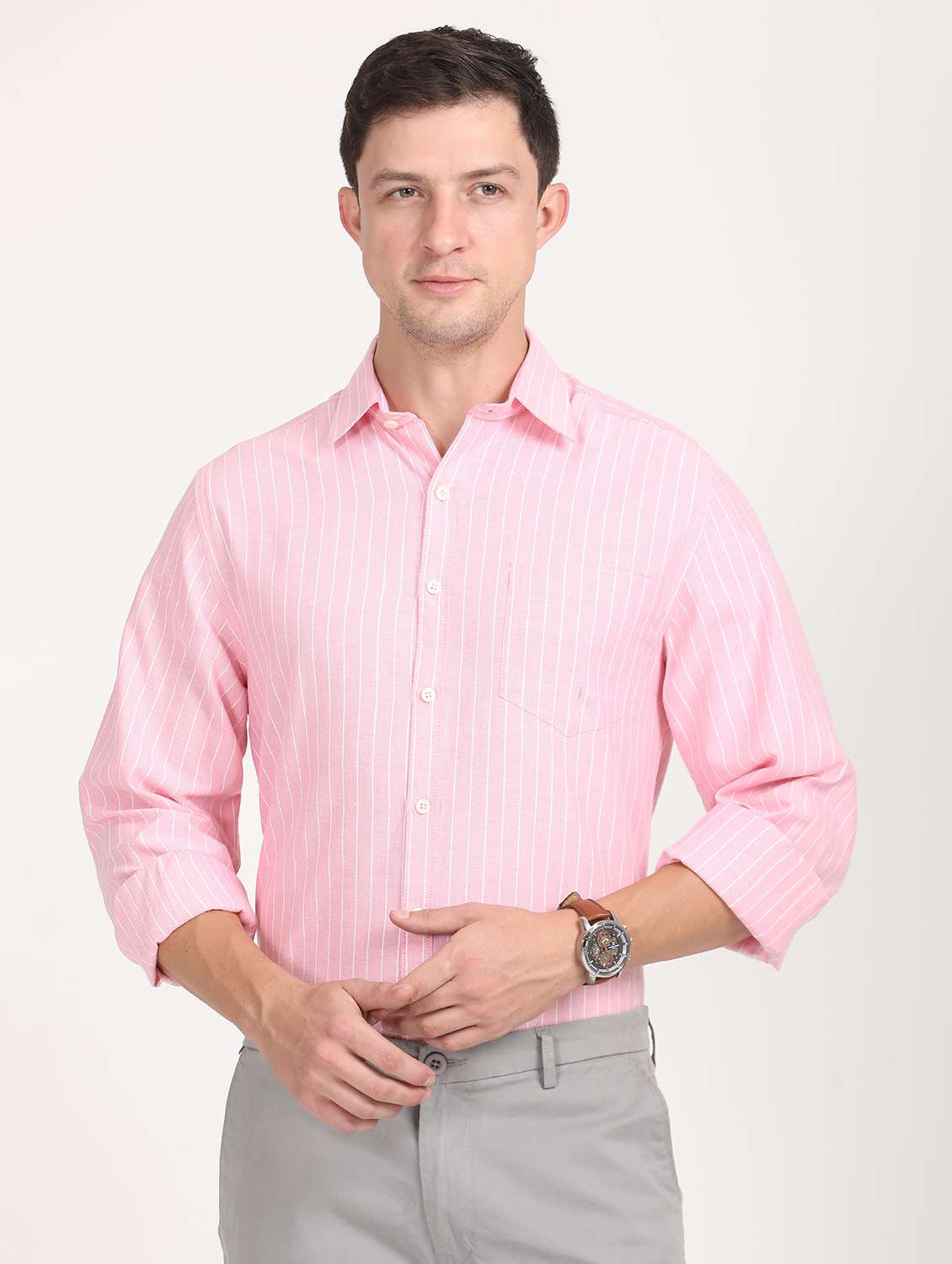 men striped regular fit long sleeve formal shirt