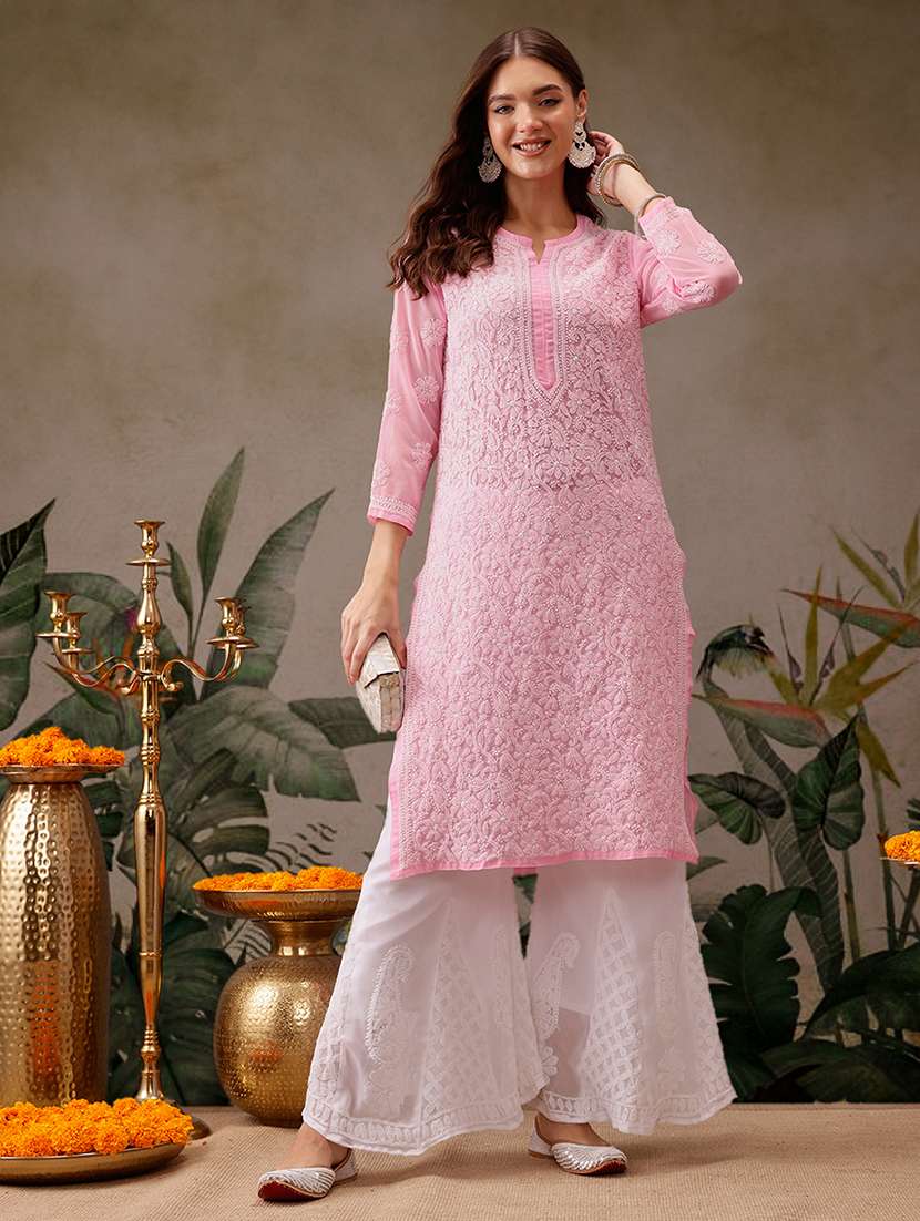 women three three quarter sleeve kurta palazzo set - 21638663 - Zoom Image - 0