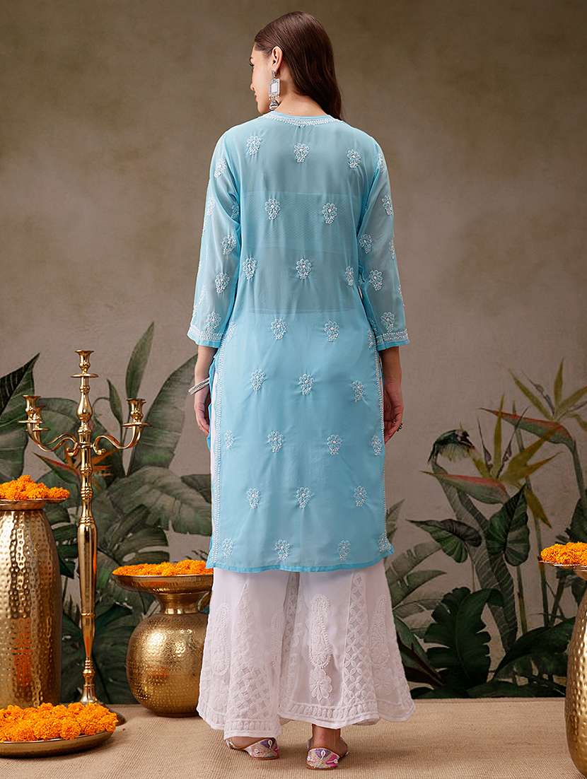 blue kurta palazzo set women three three quarter sleeve kurta palazzo set  - 21638665 -  Standard Image - 3