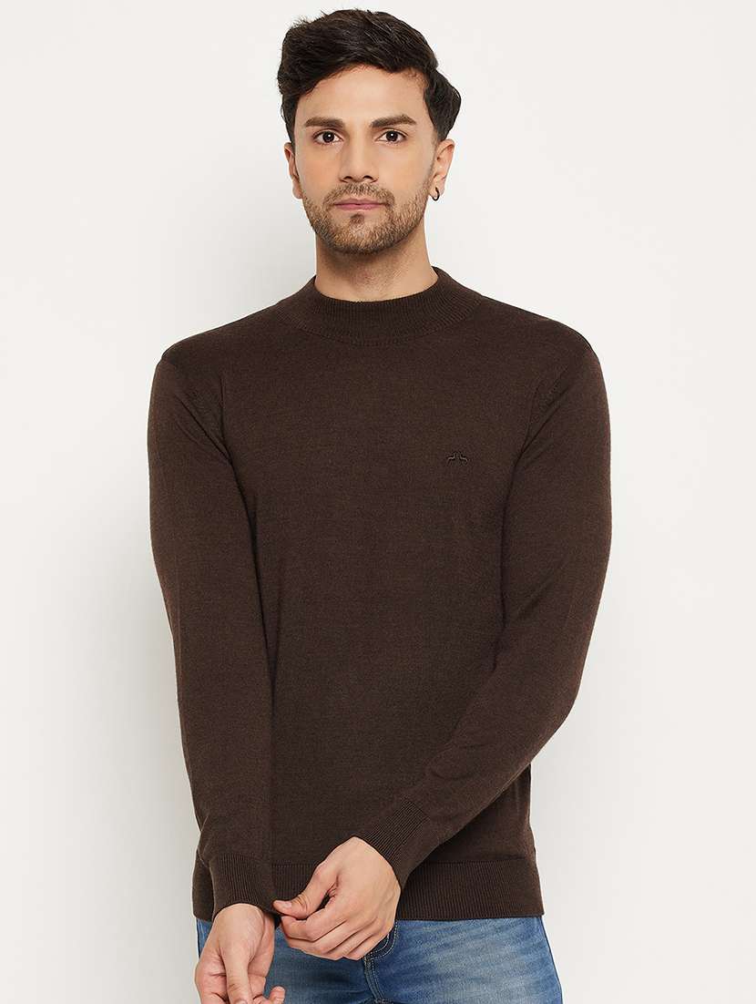 men slim fit solid long sleeve woolen pullover