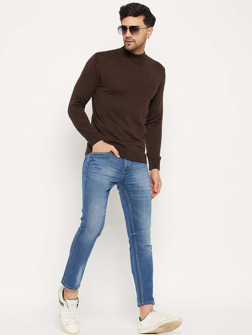men slim fit solid long sleeve woolen pullover - 21638700 - Standard Image - 3
